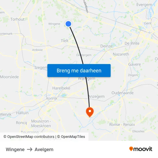 Wingene to Avelgem map
