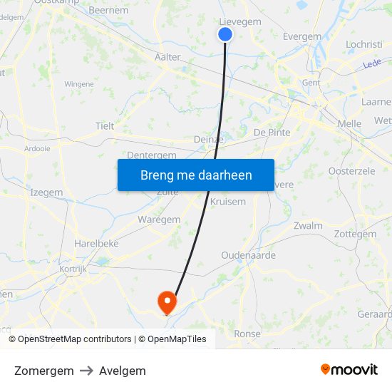 Zomergem to Avelgem map