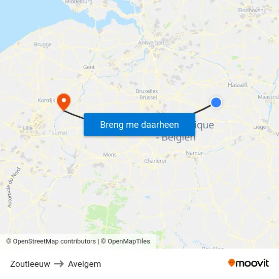 Zoutleeuw to Avelgem map