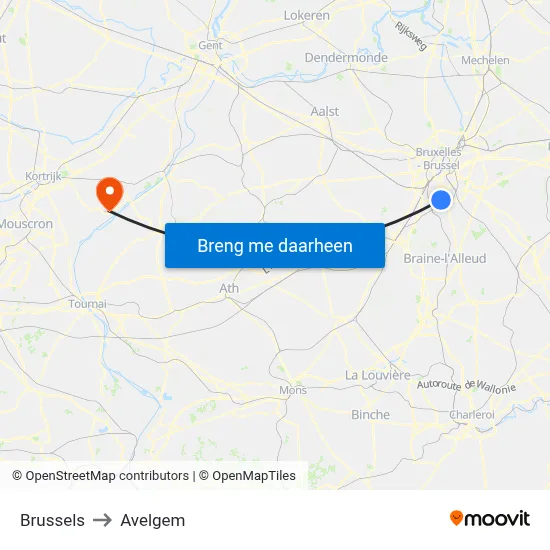 Brussels to Avelgem map