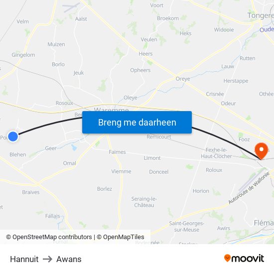 Hannuit to Awans map