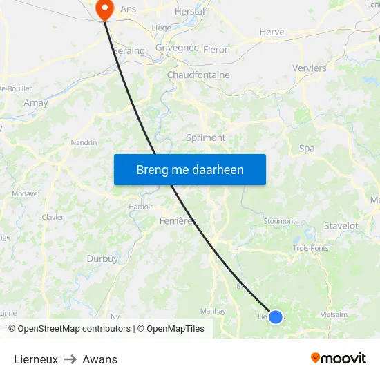 Lierneux to Awans map
