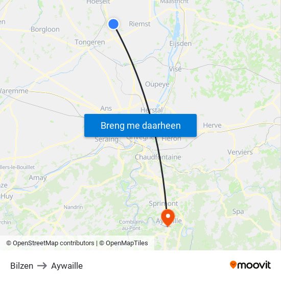 Bilzen to Aywaille map