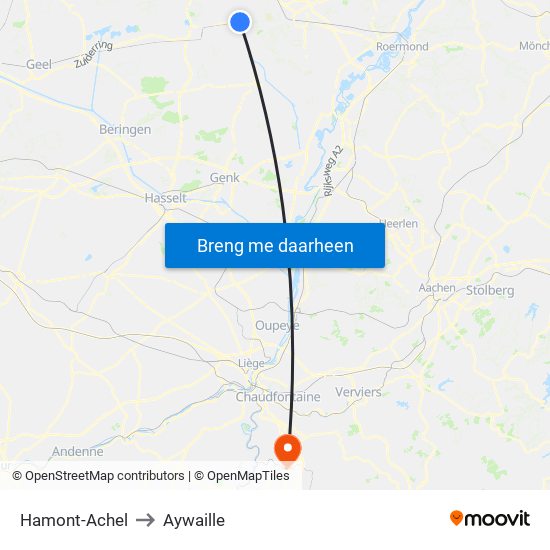 Hamont-Achel to Aywaille map