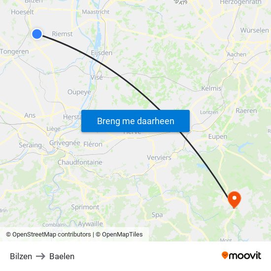 Bilzen to Baelen map