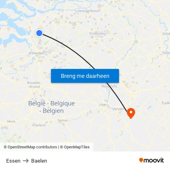 Essen to Baelen map