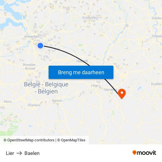 Lier to Baelen map