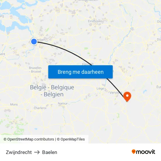 Zwijndrecht to Baelen map