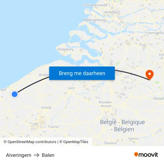 Alveringem to Balen map