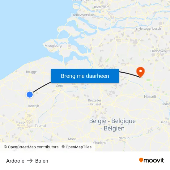 Ardooie to Balen map