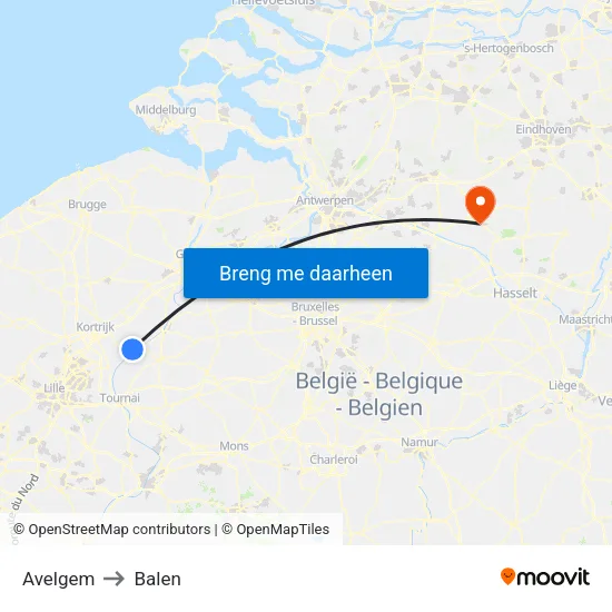 Avelgem to Balen map