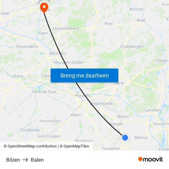 Bilzen to Balen map