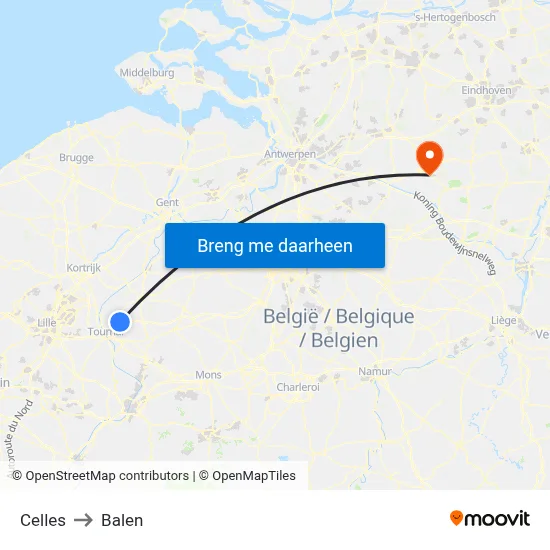Celles to Balen map