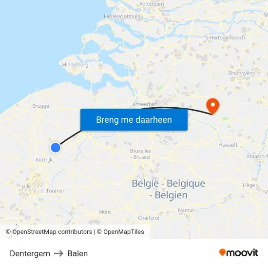 Dentergem to Balen map