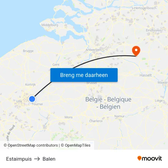 Estaimpuis to Balen map