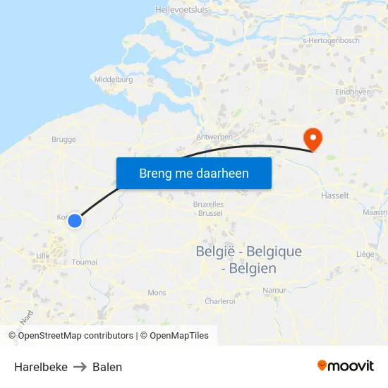 Harelbeke to Balen map
