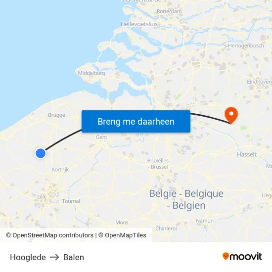 Hooglede to Balen map