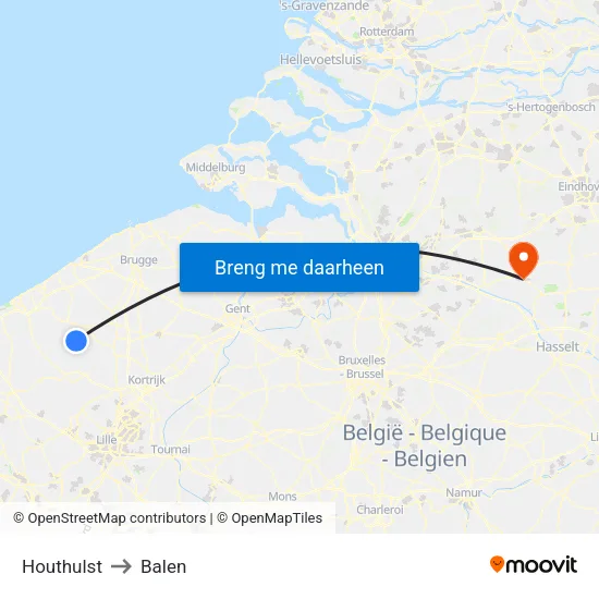 Houthulst to Balen map