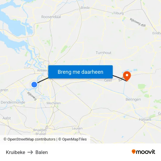 Kruibeke to Balen map