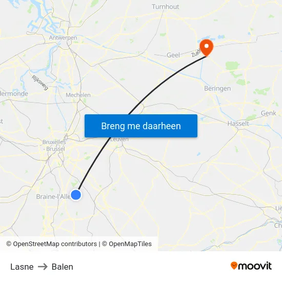 Lasne to Balen map