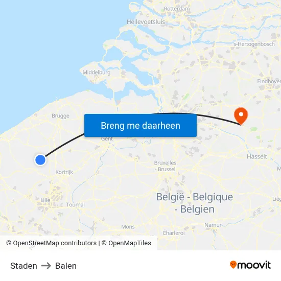 Staden to Balen map
