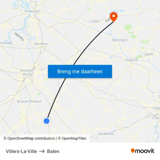 Villers-La-Ville to Balen map