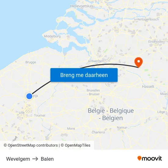 Wevelgem to Balen map
