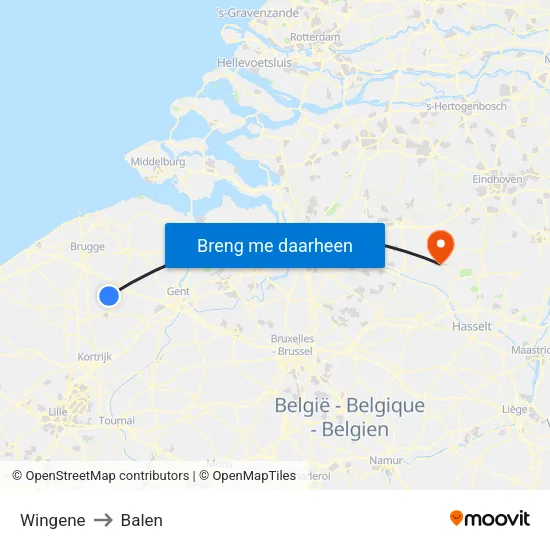 Wingene to Balen map