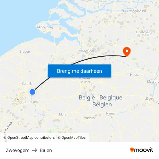 Zwevegem to Balen map