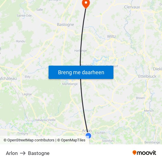 Arlon to Bastogne map