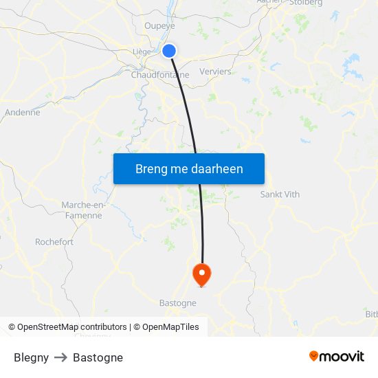 Blegny to Bastogne map