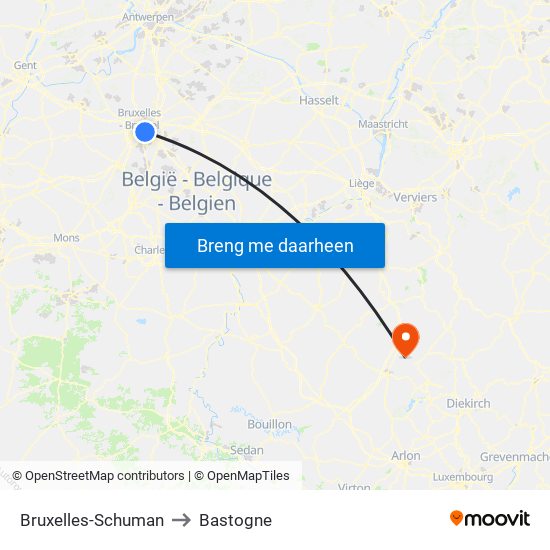 Bruxelles-Schuman to Bastogne map