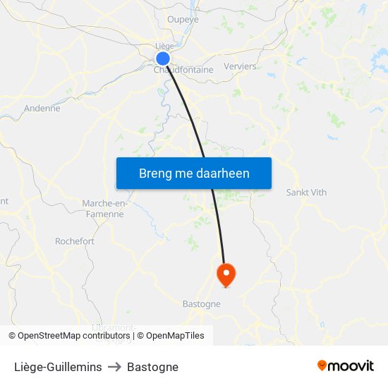 Liège-Guillemins to Bastogne map