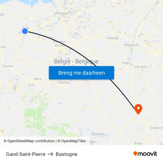 Gand-Saint-Pierre to Bastogne map