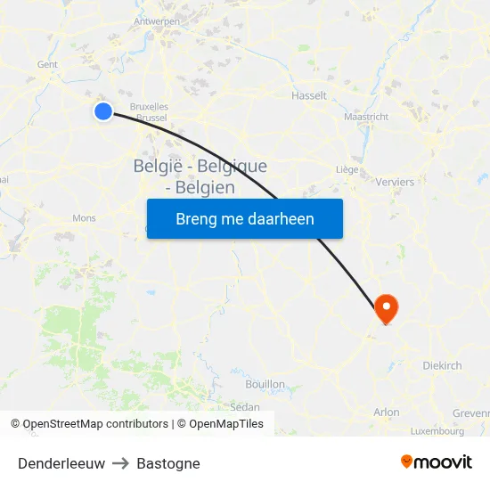 Denderleeuw to Bastogne map