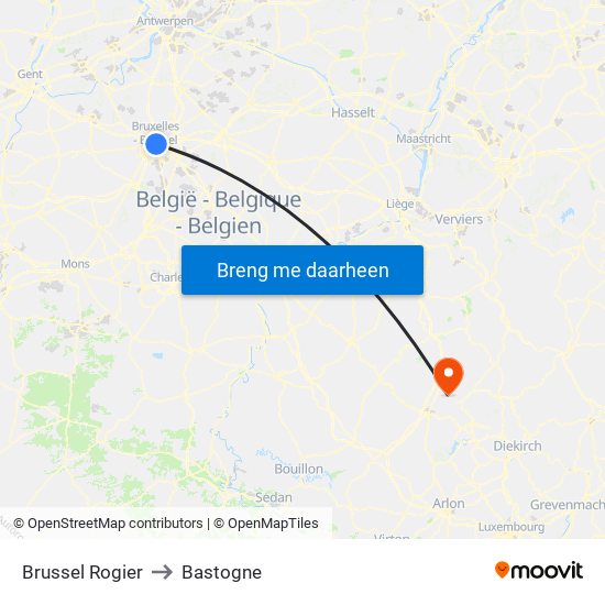 Brussel Rogier to Bastogne map