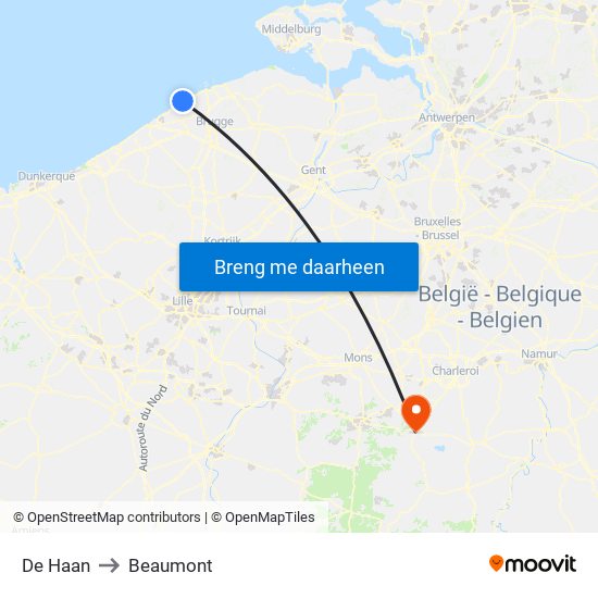 De Haan to Beaumont map