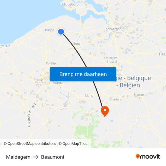 Maldegem to Beaumont map