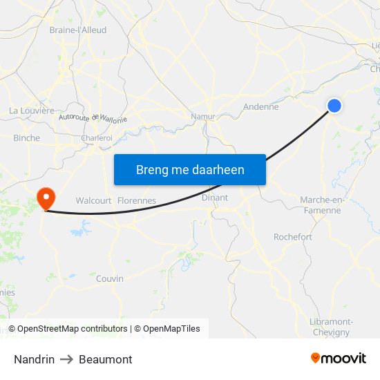 Nandrin to Beaumont map