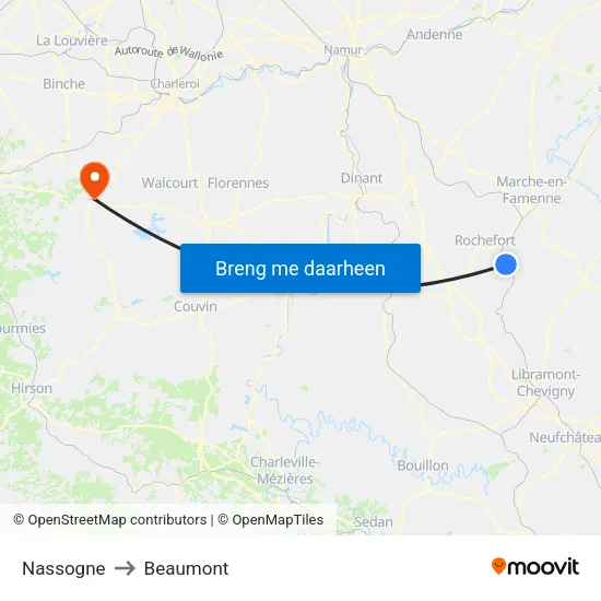 Nassogne to Beaumont map