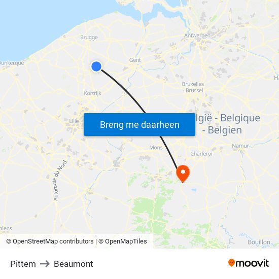 Pittem to Beaumont map