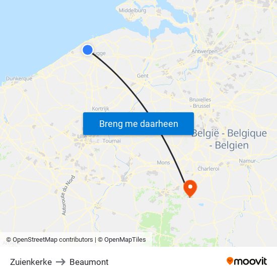 Zuienkerke to Beaumont map