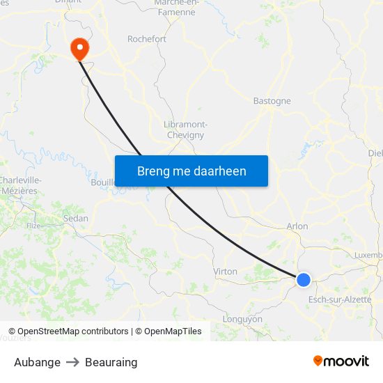 Aubange to Beauraing map