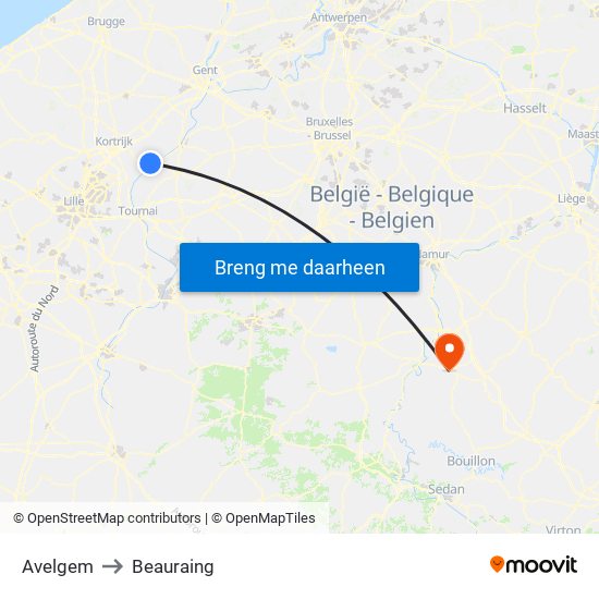 Avelgem to Beauraing map