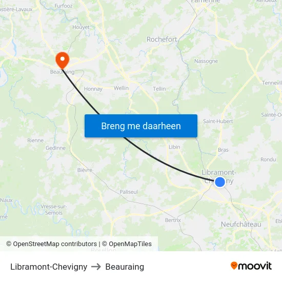 Libramont-Chevigny to Beauraing map
