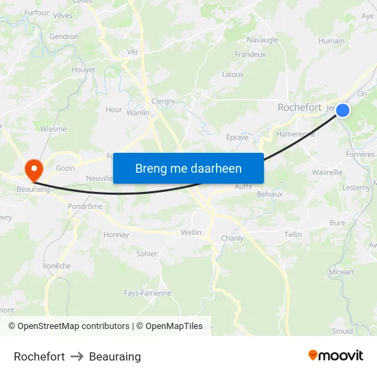 Rochefort to Beauraing map