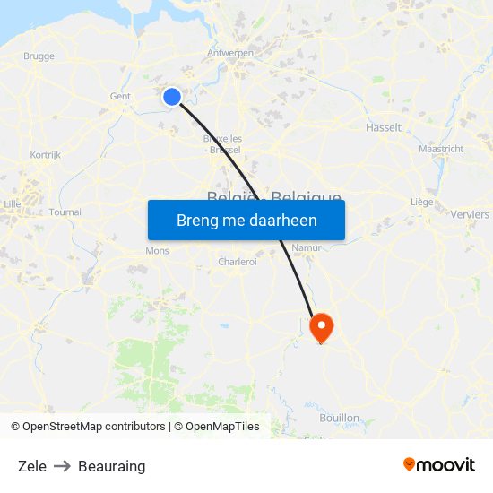 Zele to Beauraing map