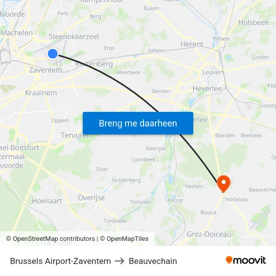 Brussels Airport-Zaventem to Beauvechain map