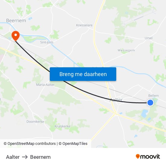 Aalter to Beernem map