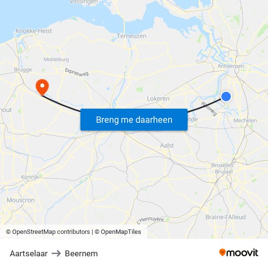 Aartselaar to Beernem map